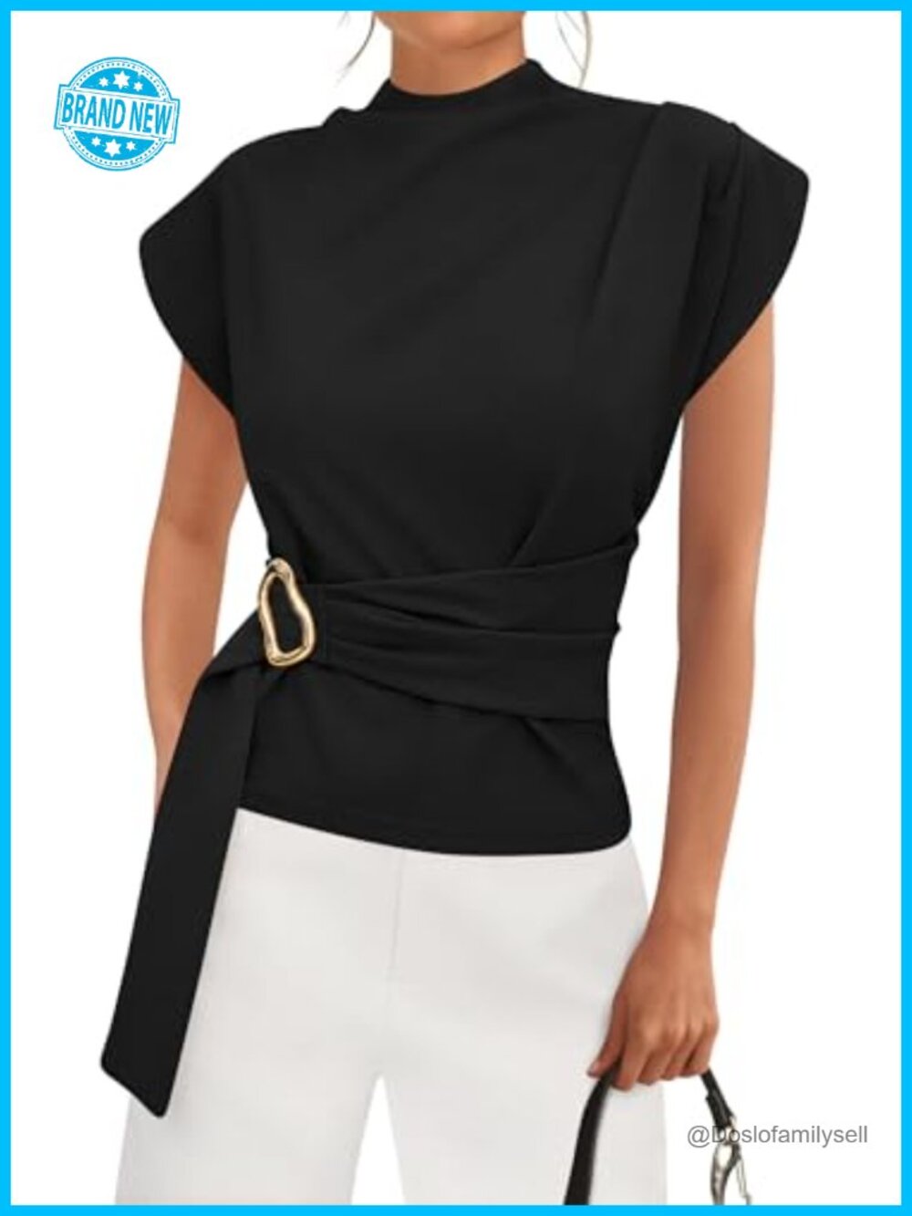PRETTYGARDEN Women's Cotton Blend Tunic Top Mock Neck Cap Sleeve